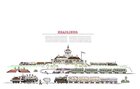 railway station illustration with a lot of detailsのイラスト素材