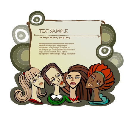 young people looking at text aboveのイラスト素材