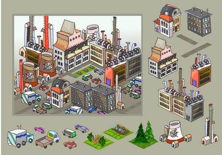 factory aria made of detailed iconsのイラスト素材