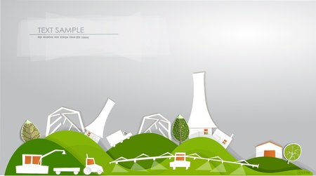 farm on the hills background and White city collectionのイラスト素材