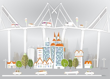 city and bridge White city collectionのイラスト素材