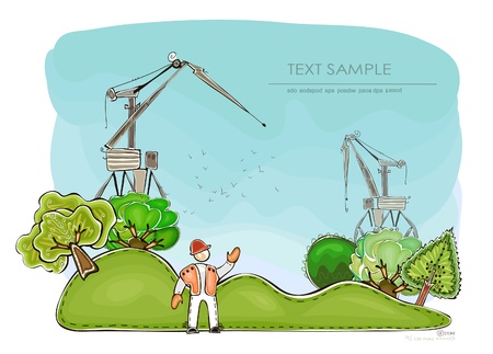 building site and nature in a balanceのイラスト素材