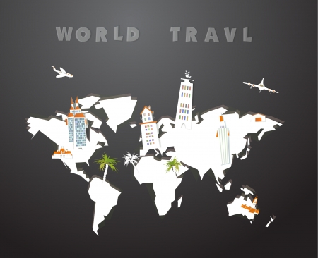 world map made of paper and city iconsのイラスト素材