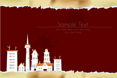 ripped paper design with cityのイラスト素材