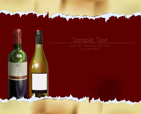 ripped paper background with bottles of wine のイラスト素材