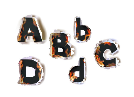 Ripped paper alphabet and flameのイラスト素材
