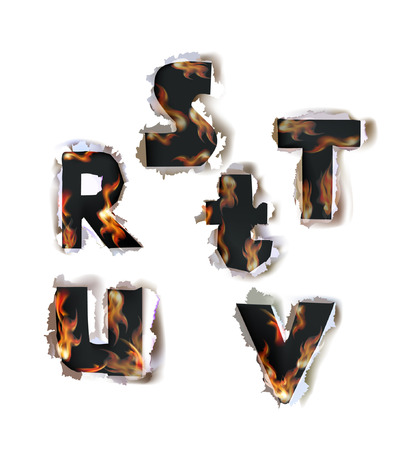 Ripped paper alphabet and flameのイラスト素材