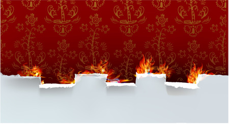 Ripped paper background and flamesのイラスト素材