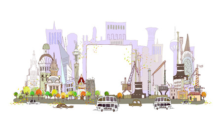 City and factory on the busy road, City collection のイラスト素材