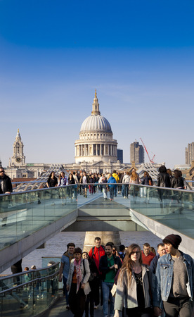 LONDON, UK - MARCH 29, 2014  South bank walk of the river Thames  View on bridges and modern architecture のeditorial素材