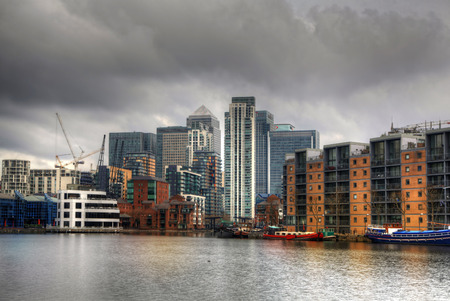 LONDON, UK - CANARY WHARF, MARCH 22, 2014  Residential tower, tallest residential building in London, with amazing view from apartments on Canary Wharf business district  HDR proceeding image のeditorial素材