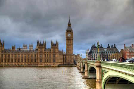 Big Ben and houses of Parliament on the river Thames, London UK