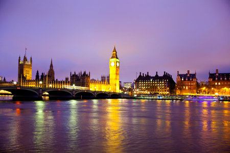 Night view of Big Ben and Houses of Parliament, London UK 