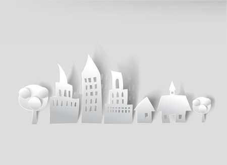 City background made of white paperのイラスト素材