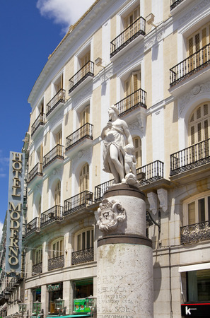 MADRID, SPAIN - MAY 28, 2014  Madrid city centre, Puerta del Sol square one of the famous landmarks of the capital This is the 0 Km point of the radial network of Spanish roads のeditorial素材