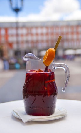 MADRID, SPAIN - MAY 28, 2014  Fruit s drink in cafe of Plaza Mayor, Madrid city centreのeditorial素材