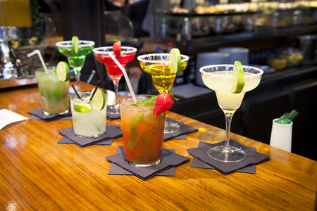 MADRID, SPAIN - MAY 28, 2014  Cocktails and refreshing alcoholic s drinks in Mercado San Miguel market, famous food market in the centre of Madridのeditorial素材