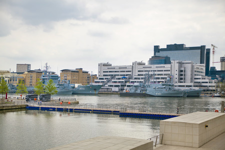 LONDON UK - MAY 7, 2014   Modern glass architecture of Canary Wharf aria the leading centre of global finance, banking, media, insurance etc  Office buildingsのeditorial素材