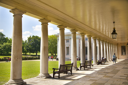 LONDON UK - MAY 15, 2014  Old English park south of London, colonnade of Queen s palace 1619 のeditorial素材