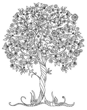 Decorative vector tree with flowers のイラスト素材