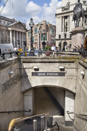 LONDON, UK - JUNE 30, 2014  Bank of England  Square and underground stationのeditorial素材