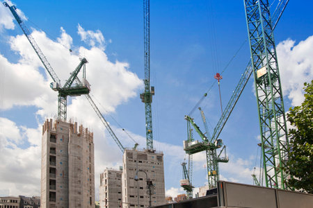 LONDON, UK - JULY 03, 2014  Big building site in the Bank of England aria  Erasing new office and apartment buildingsのeditorial素材