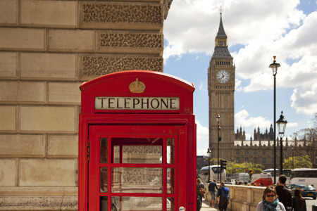 LONDON, UK - JUNE 24, 2014  Phone box in Westminster, red symbol of Great Britainのeditorial素材