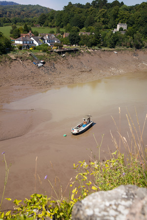 CHEPSTOW CASTEL, WALES, UK - 26 JULY 2014  Chepstow castle  ruins, Foundation, 1067-1188  Situated on bank of the River Wyeのeditorial素材