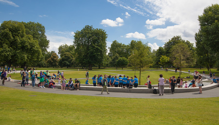 LONDON, UK - AUGUST 14, 2014: - Hyde park in the enter of London, nature island in the middle of busy capitalのeditorial素材