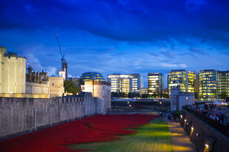 LONDON, UK - August 11, 2014: Tower of London, ancient fortress and prison in twilightのeditorial素材