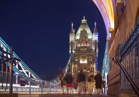 LONDON, UK - AUGUST 11, 2014: Tower bridge on the river Thames in night lightsのeditorial素材