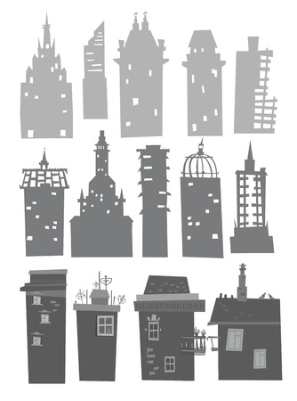 City background made of different building silhouettesの写真素材
