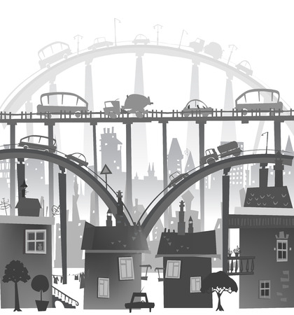 City roads and motorways with lots of traffic. Commuting time illustrationの写真素材