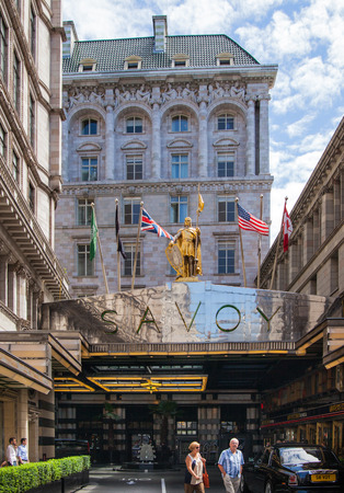 LONDON, UK - 22 JULY, 2014: Savoy hotel, one of the best holes in London and Europe. Main entranceのeditorial素材