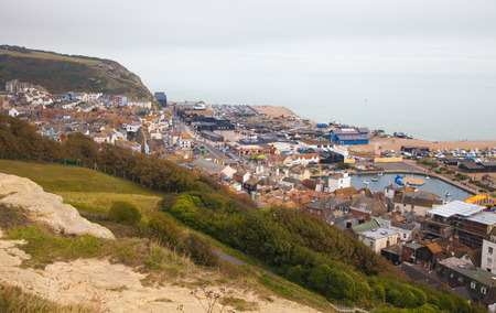 HASTINGS, UK - SEPTEMBER 27, 2014: Town view from the castle\'s mountingのeditorial素材