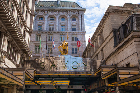 LONDON, UK - 22 JULY, 2014: Savoy hotel, one of the best holes in London and Europe. Main entranceのeditorial素材