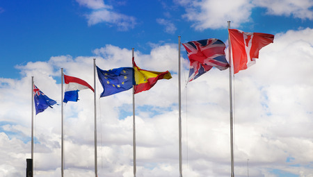 MADRID, SPAIN - July 22, 2014: International flags in Madrid city, business centreのeditorial素材