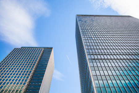 LONDON, UK - JULY 3, 2014: Modern glass architecture of Canary Wharf bunnies districtのeditorial素材