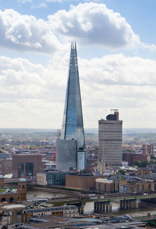 LONDON, UK - AUGUST 9, 2014 Shard of glass and London view. City of London one of the leading centres of global financeのeditorial素材