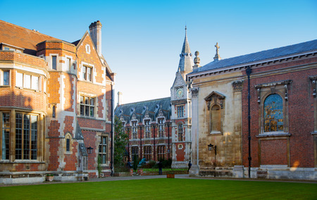 CAMBRIDGE, UK - JANUARY 18, 2015: Pembroke college, university of Cambridge. The inner courtyard with churchのeditorial素材