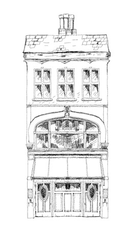 Old English town house with small shop or business on ground floor. Sketch collectionの写真素材
