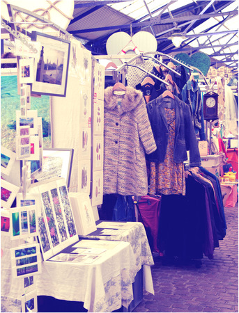 LONDON, UK - MAY 15, 2014: Antique display Greenwich market. Famous place to buy an art, crafts, antiques etc.のeditorial素材