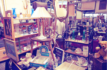 LONDON, UK - MAY 15, 2014: Antique display Greenwich market. Famous place to buy an art, crafts, antiques etc.のeditorial素材