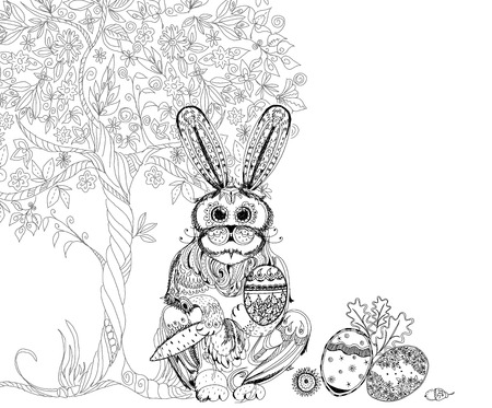 Easter bunny and eggs background, Sketchの写真素材
