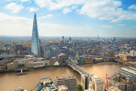 LONDON UK  APRIL 22 2015: City of London panorama includes river Thames bridges  Shard of glassのeditorial素材