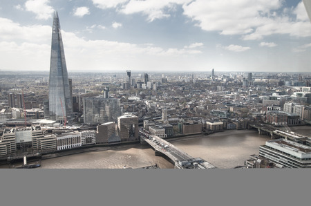 LONDON UK  APRIL 22 2015: City of London panorama includes Shard of glass on the River Thamesのeditorial素材