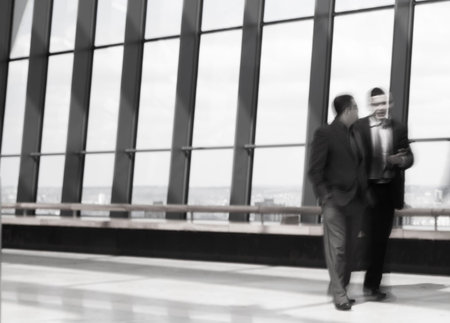 LONDON UK  APRIL 22 2015: Business people walking top floor of WalkieTalkie building.のeditorial素材