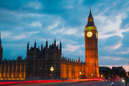 London sunset. Big Ben and houses of Parliamentの写真素材