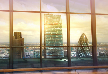 LONDON, UK - APRIL 22, 2015: City of London view. Panoramic view from the 32 floor of London's skyscraperのeditorial素材
