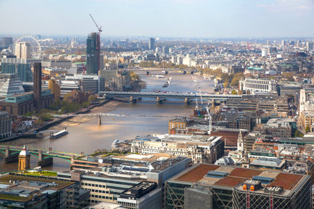 LONDON, UK - APRIL 22, 2015:  City of London aerial view, office buildings and streets. London...